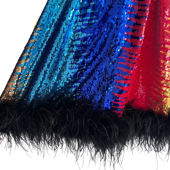 Queen of Sparkles Multicolor Sequin Stripe Feather Sleeveless Top Small - Picture 6 of 13